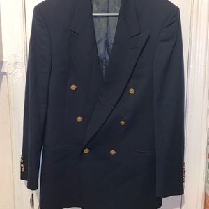 CHRISTIAN DIOR Vintage Double Breasted Navy Blue Gold Buttons Men Blazer Wool 38